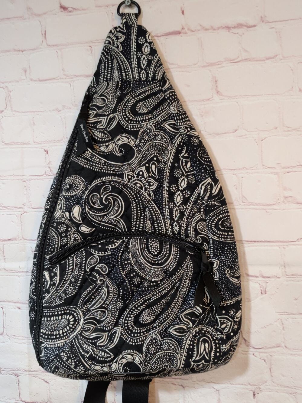 Vera Bradley Essential Sling Backpack Stellar Paisley Black White Quilted